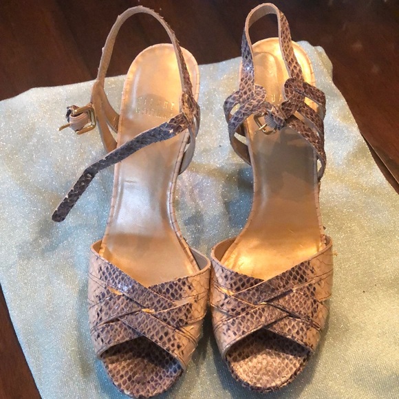 Stuart Weitzman Snake python ankle strap platform high heel sandals - Picture 2 of 14